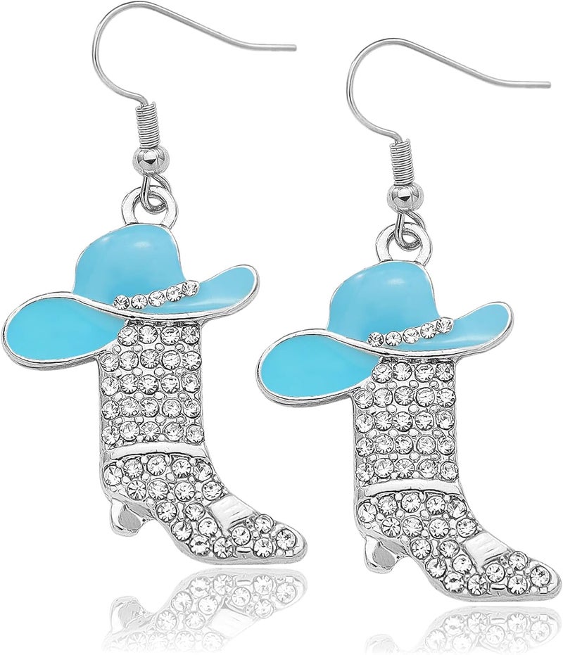 RechicGu Rhinestone Western Boots Earrings Cowgirl Cowboy Enamel Hat Bohemian Rodeo Boot Drop Dangle Earrings for Women - Image 1